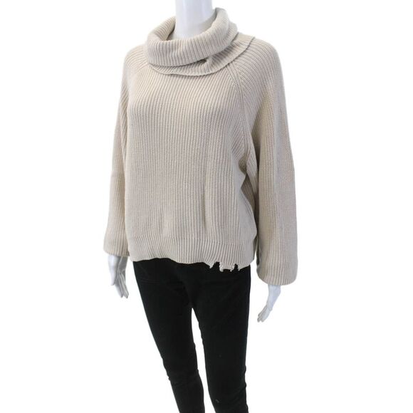 Pistola Womens Long Sleeve Distressed Trim Cowl Neck Sweater Beige Size Small - Picture 2 of 5